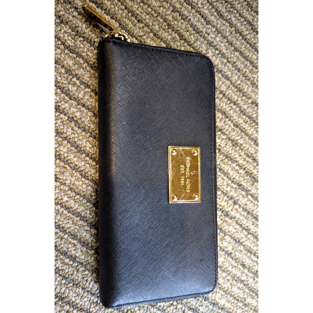 Michael Kors Black Saffiano Solid Logo Zip-Around Wallet